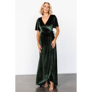 Baltic Born Katelyn Velvet Maxi Wrap Dress Size XL Flutter Sleeve Deep Green